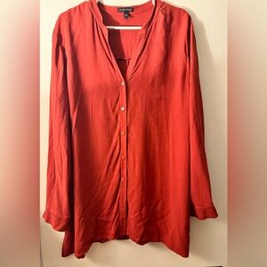 Elegant Eileen Fisher XL silk burnt orange Button-Up Blouse